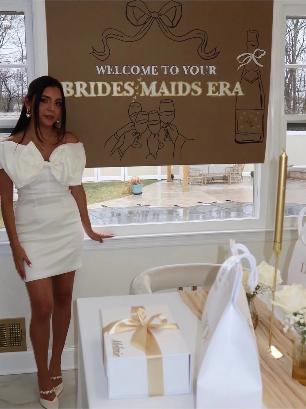 Bardot White Off-Shoulder Mini Dress with Bow Detail